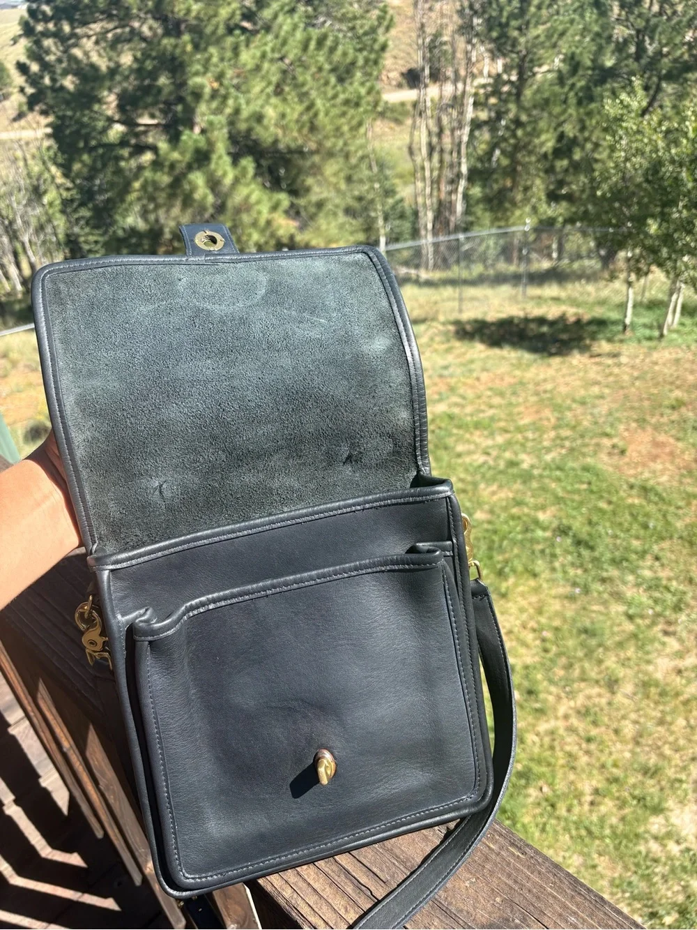 RARE Coach Forest Green Vintage Station Bag With Crossbody Strap